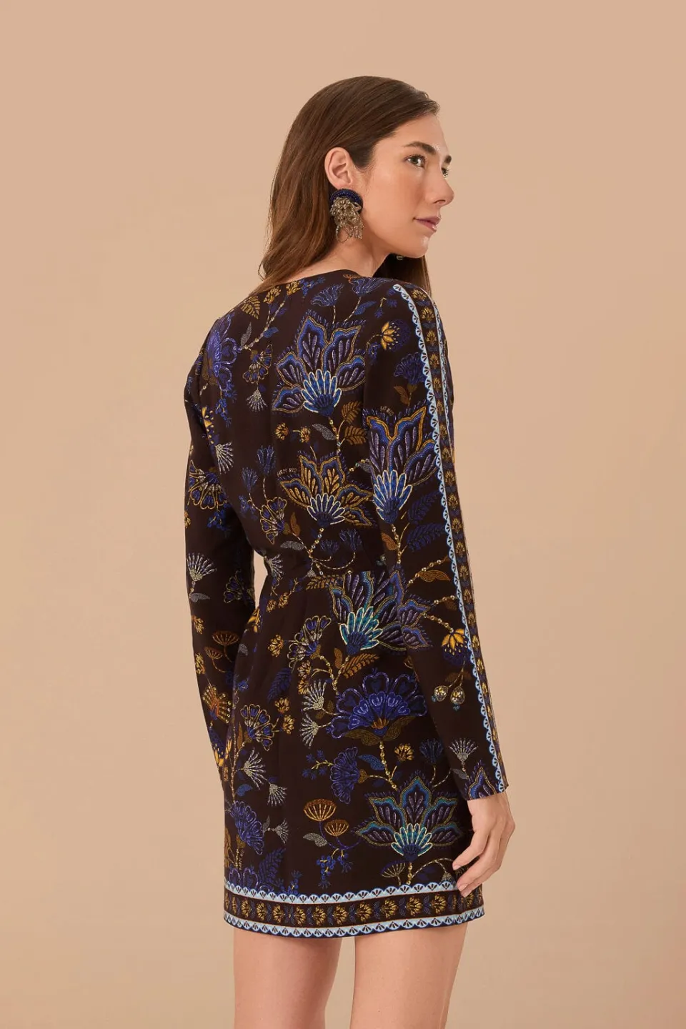 FARM Rio Brown Embroidered Garden LENZING™ ECOVERO™ Viscose Wrap Mini Dress Best