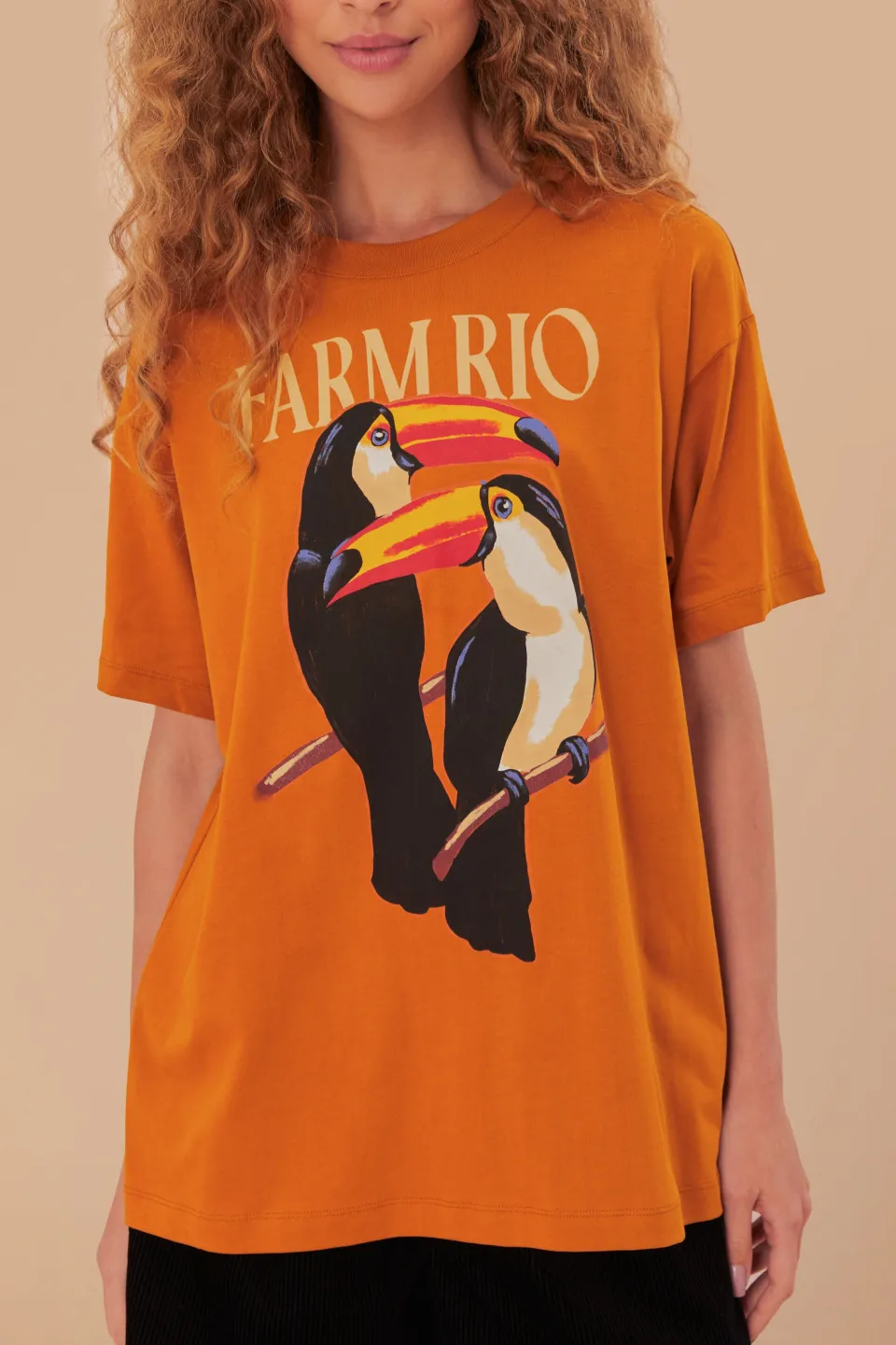 FARM Rio Brown Toucan Organic Cotton Relaxed T-Shirt New