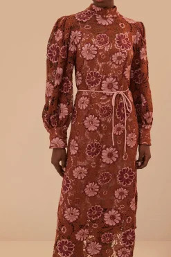 FARM Rio Brown Gigi Tapestry Guipure Midi Dress Sale