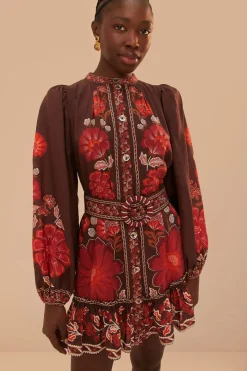 FARM Rio Brown Gigi Tapestry Mini Dress Clearance