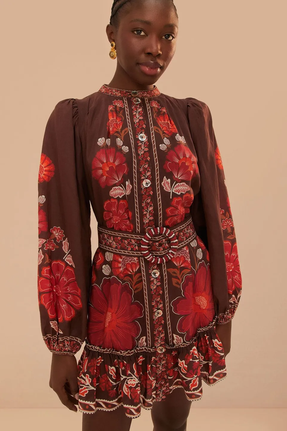 FARM Rio Brown Gigi Tapestry Mini Dress Clearance