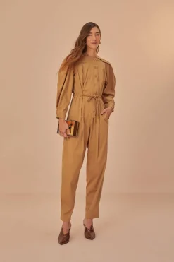 FARM Rio Brown Raglan Sleeve Jumpsuit Online