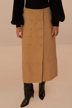 FARM Rio Brown Yoked Midi Skirt Sale
