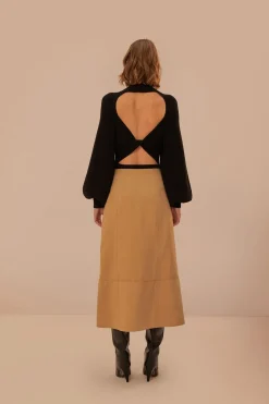 FARM Rio Brown Yoked Midi Skirt Sale