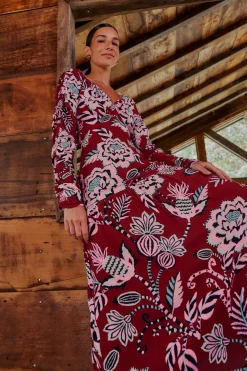 FARM Rio Burgundy Pineapple Inspiration V Neck Maxi Dress Clearance