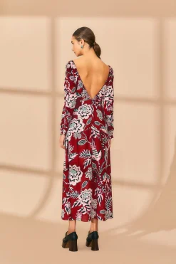 FARM Rio Burgundy Pineapple Inspiration V Neck Maxi Dress Clearance