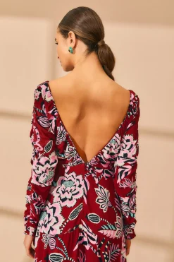 FARM Rio Burgundy Pineapple Inspiration V Neck Maxi Dress Clearance