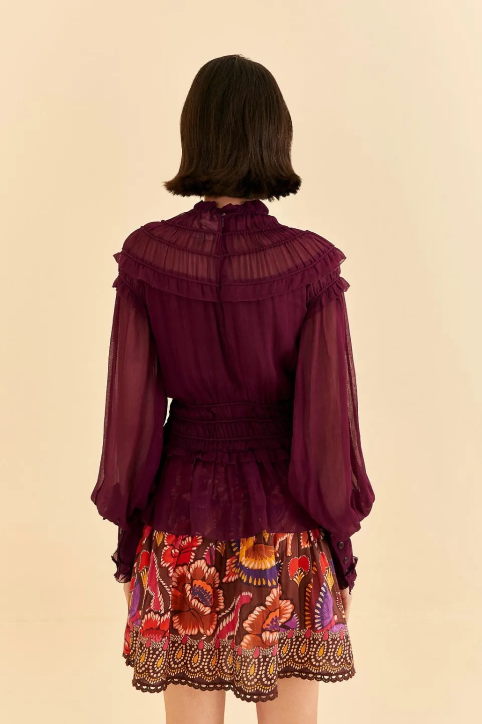 FARM Rio Burgundy Ruffle High Neck Blouse Sale