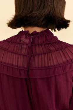 FARM Rio Burgundy Ruffle High Neck Blouse Sale