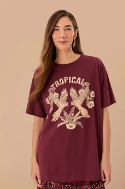 FARM Rio Burgundy Tropical Organic Cotton Relaxed T-Shirt Online