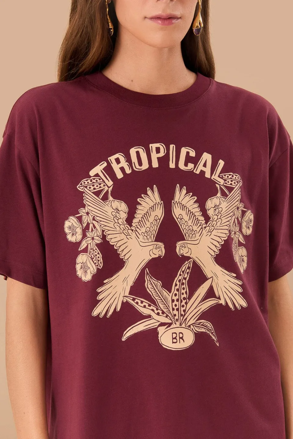 FARM Rio Burgundy Tropical Organic Cotton Relaxed T-Shirt Online