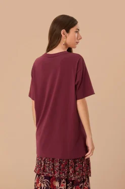 FARM Rio Burgundy Tropical Organic Cotton Relaxed T-Shirt Online