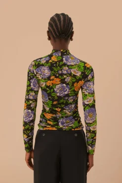 FARM Rio Capri Floral Black Jersey Blouse Hot