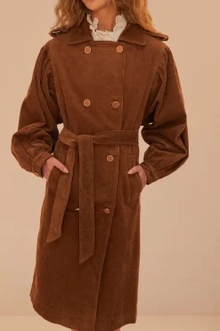 FARM Rio Caramel Corduroy Trench Coat