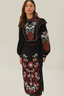 FARM Rio Cashew Mandala Richilieu Long Sleeve Maxi Dress