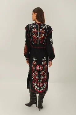 FARM Rio Cashew Mandala Richilieu Long Sleeve Maxi Dress