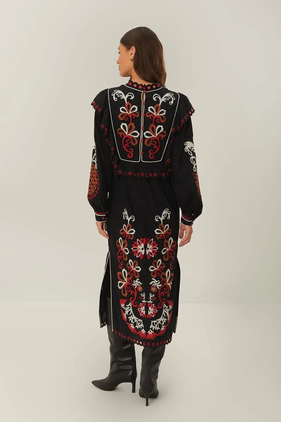FARM Rio Cashew Mandala Richilieu Long Sleeve Maxi Dress