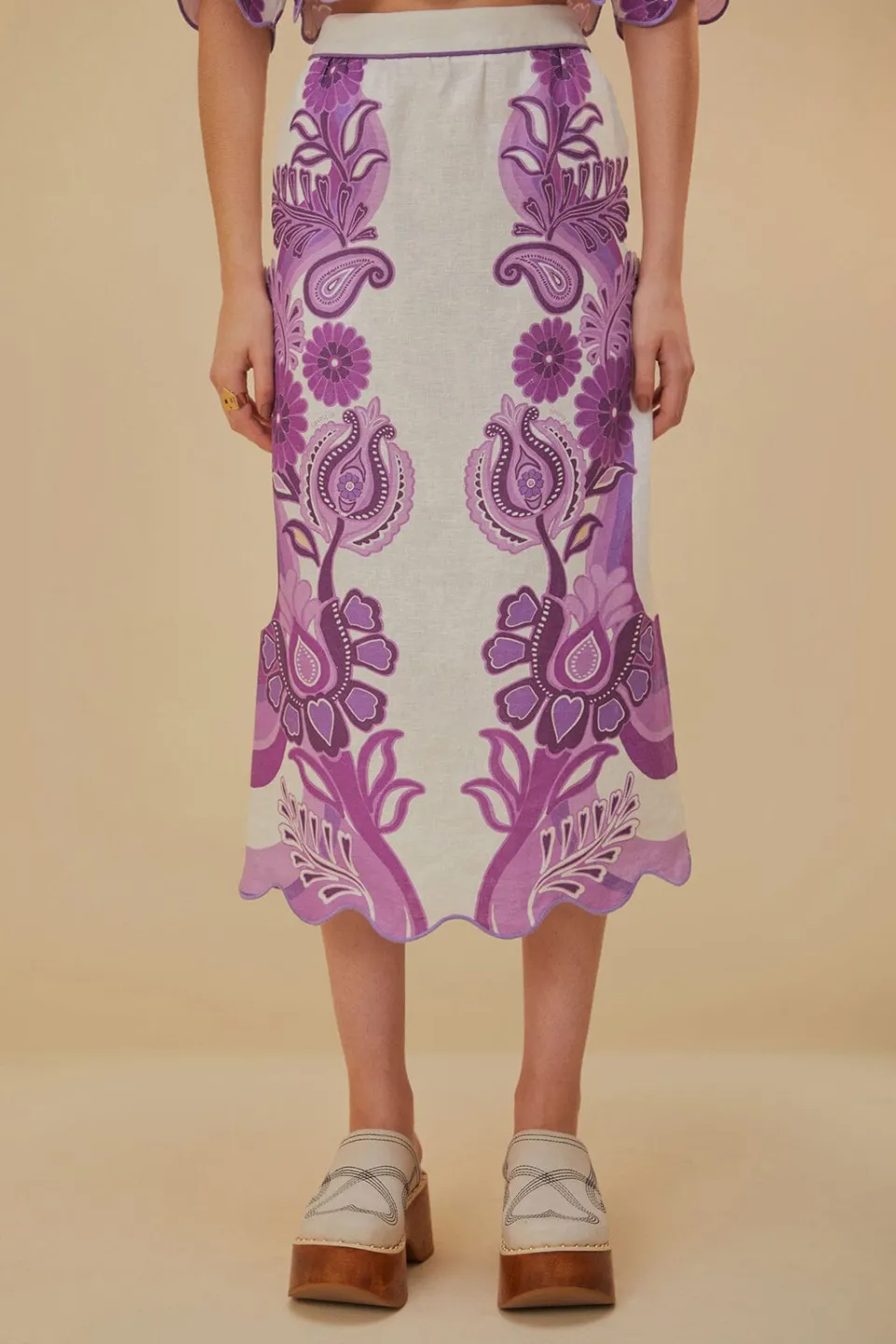 FARM Rio Color Festival Cream Euroflax™ Midi Skirt Sale