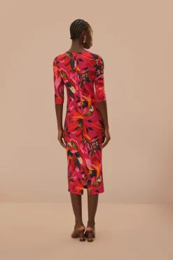 FARM Rio Colorful Flowers Jersey Midi Dress Hot