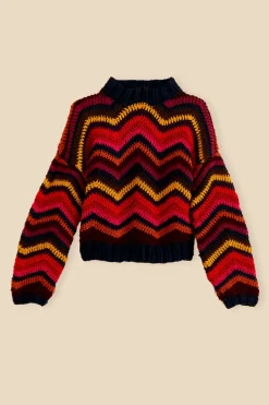 FARM Rio Colorful Waves Crochet High Neck Sweater Clearance
