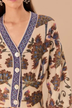 FARM Rio Cream Ainika Maxi Floral Knit Cardigan Sale