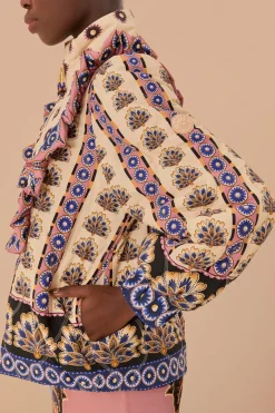 FARM Rio Cream Ainika Maxi Floral Puffer Jacket New