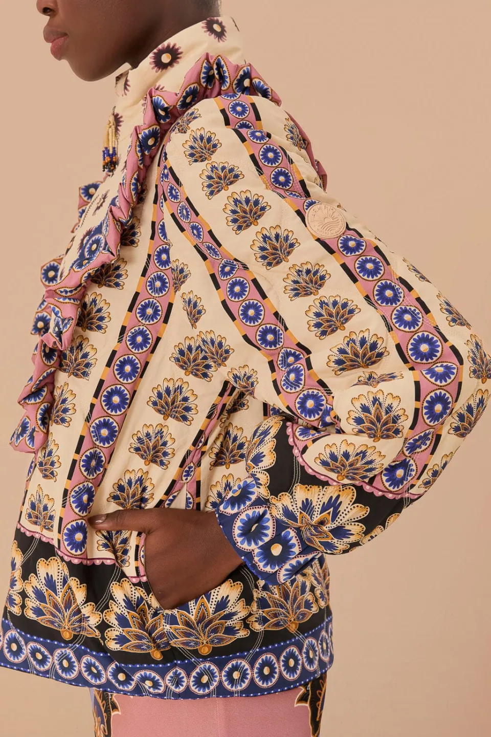 FARM Rio Cream Ainika Maxi Floral Puffer Jacket New