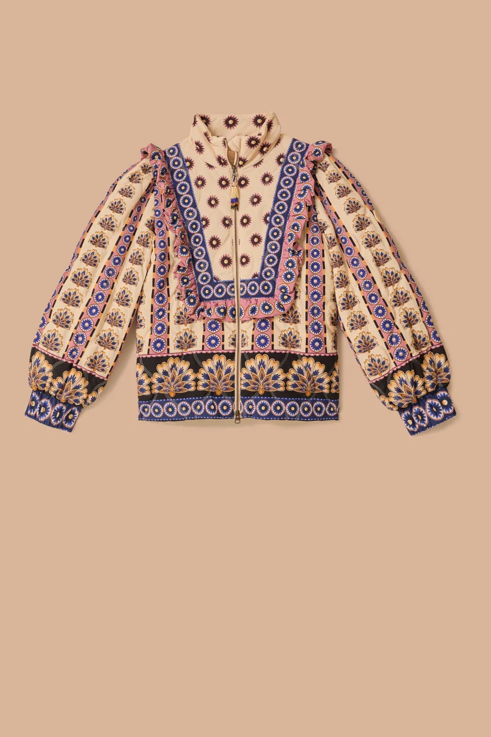 FARM Rio Cream Ainika Maxi Floral Puffer Jacket New