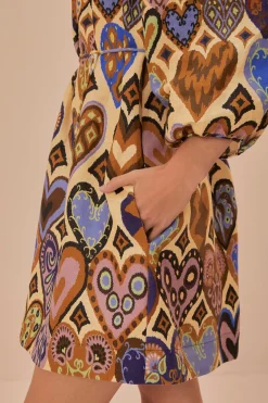 FARM Rio Cream Hearts Ikat Long Sleeve Mini Dress Best