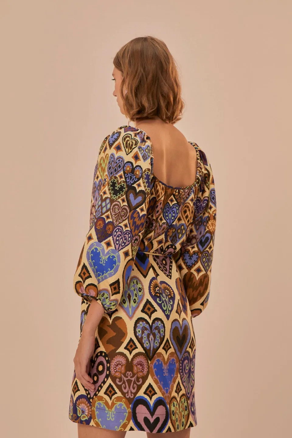 FARM Rio Cream Hearts Ikat Long Sleeve Mini Dress Best