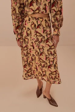 FARM Rio Cream Horses Guipure Midi Skirt Clearance