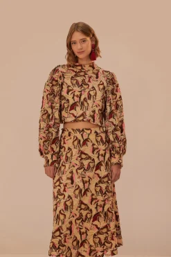FARM Rio Cream Horses Guipure Midi Skirt Clearance