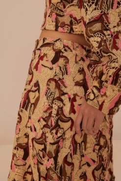 FARM Rio Cream Horses Guipure Midi Skirt Clearance