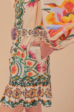 FARM Rio Cream Lucy Floral Tapestry Long Sleeve Mini Dress Hot
