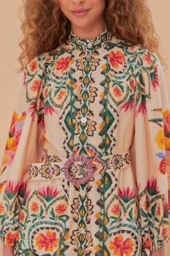 FARM Rio Cream Lucy Floral Tapestry Long Sleeve Mini Dress Hot