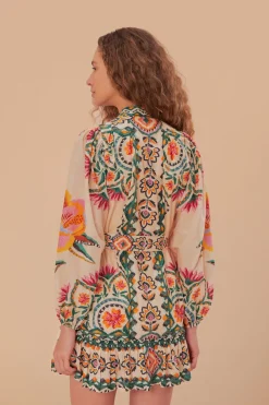 FARM Rio Cream Lucy Floral Tapestry Long Sleeve Mini Dress Hot