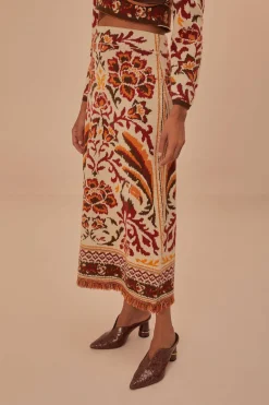 FARM Rio Cream Toucans Scarf Knit Midi Skirt Hot