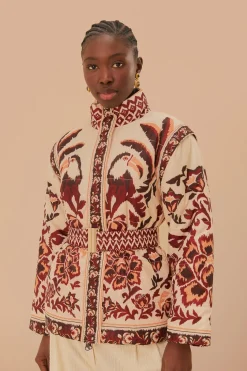 FARM Rio Cream Toucans Scarf Reversible Puffer Jacket Sale