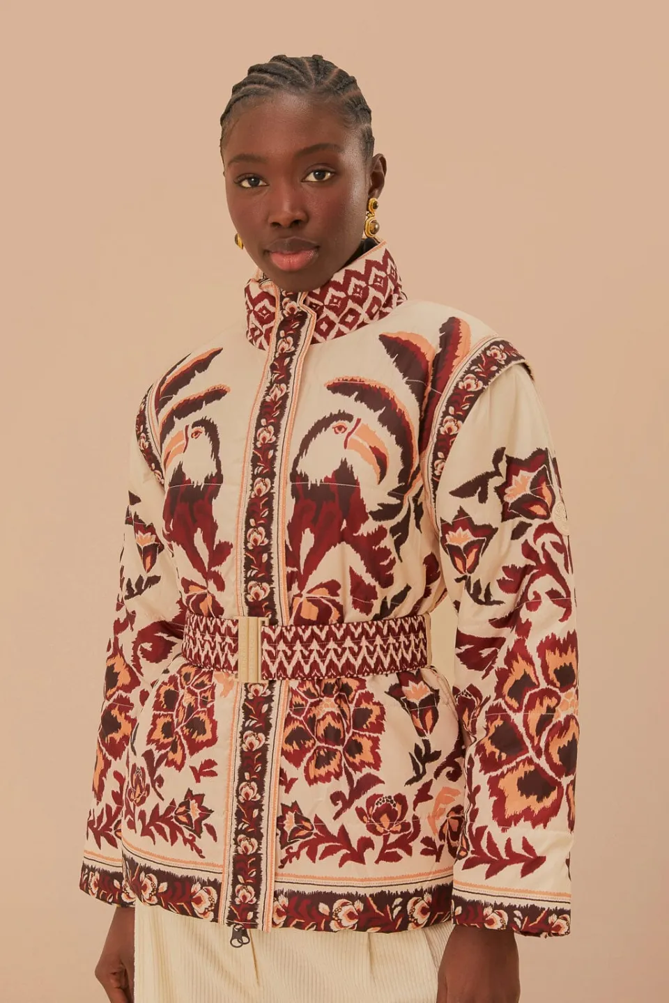 FARM Rio Cream Toucans Scarf Reversible Puffer Jacket Sale