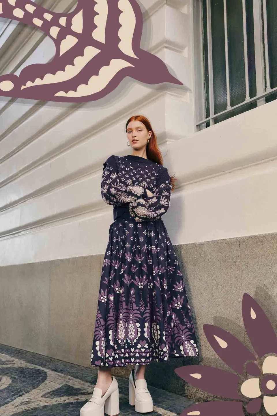 FARM Rio Dark Blue Ainika Martina Midi Skirt Online