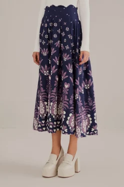 FARM Rio Dark Blue Ainika Martina Midi Skirt Online