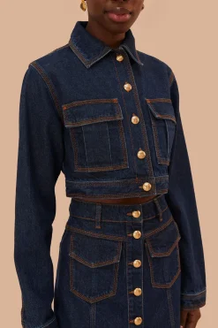 FARM Rio Dark Denim Cropped Jacket Online