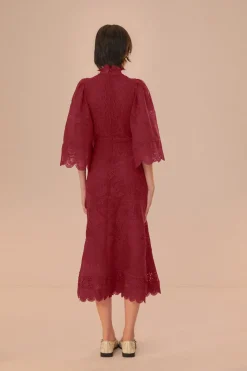 FARM Rio Dark Magenta Guipire Cut-Out Midi Dress New