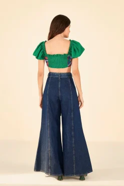 FARM Rio Dark Wash Wide Leg Denim Pants Hot