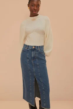 FARM Rio Denim Low Waist Midi Skirt New