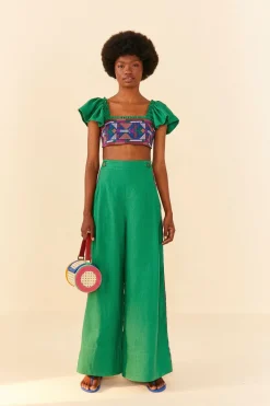 FARM Rio Embroided Green Pants Clearance