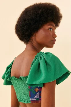 FARM Rio Embroided Green Top Clearance