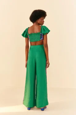 FARM Rio Embroided Green Top Clearance
