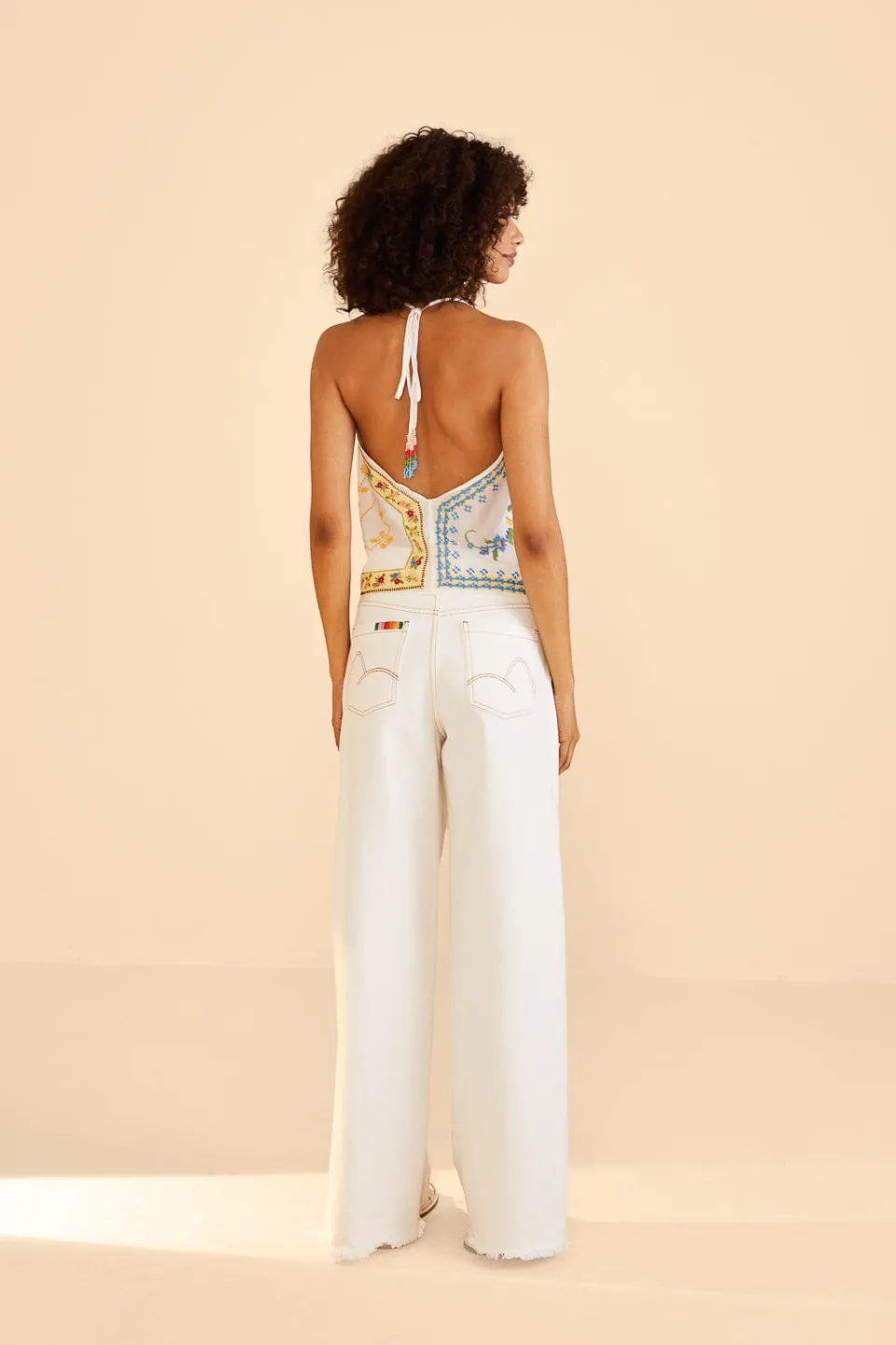 FARM Rio Embroidered Floral Twill Pants Clearance