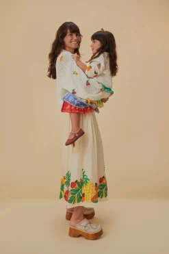 FARM Rio Embroidered Fruits Side Bow Midi Skirt